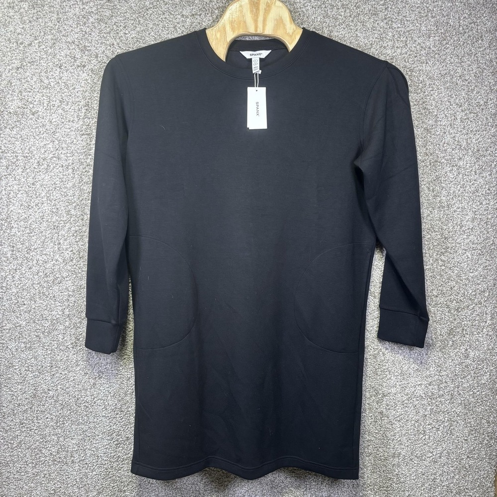 NWT Spanx Dress Womens Large Black Crew Neck 3/4 Sleeve T-Shirt Shift Casual